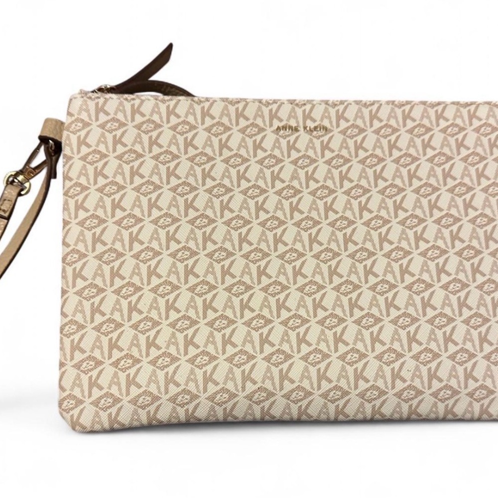 Anne Klein Tan Monogram Wristlet